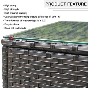 Ovios Patio Kenard Series Brown Wicker Glass Top Table