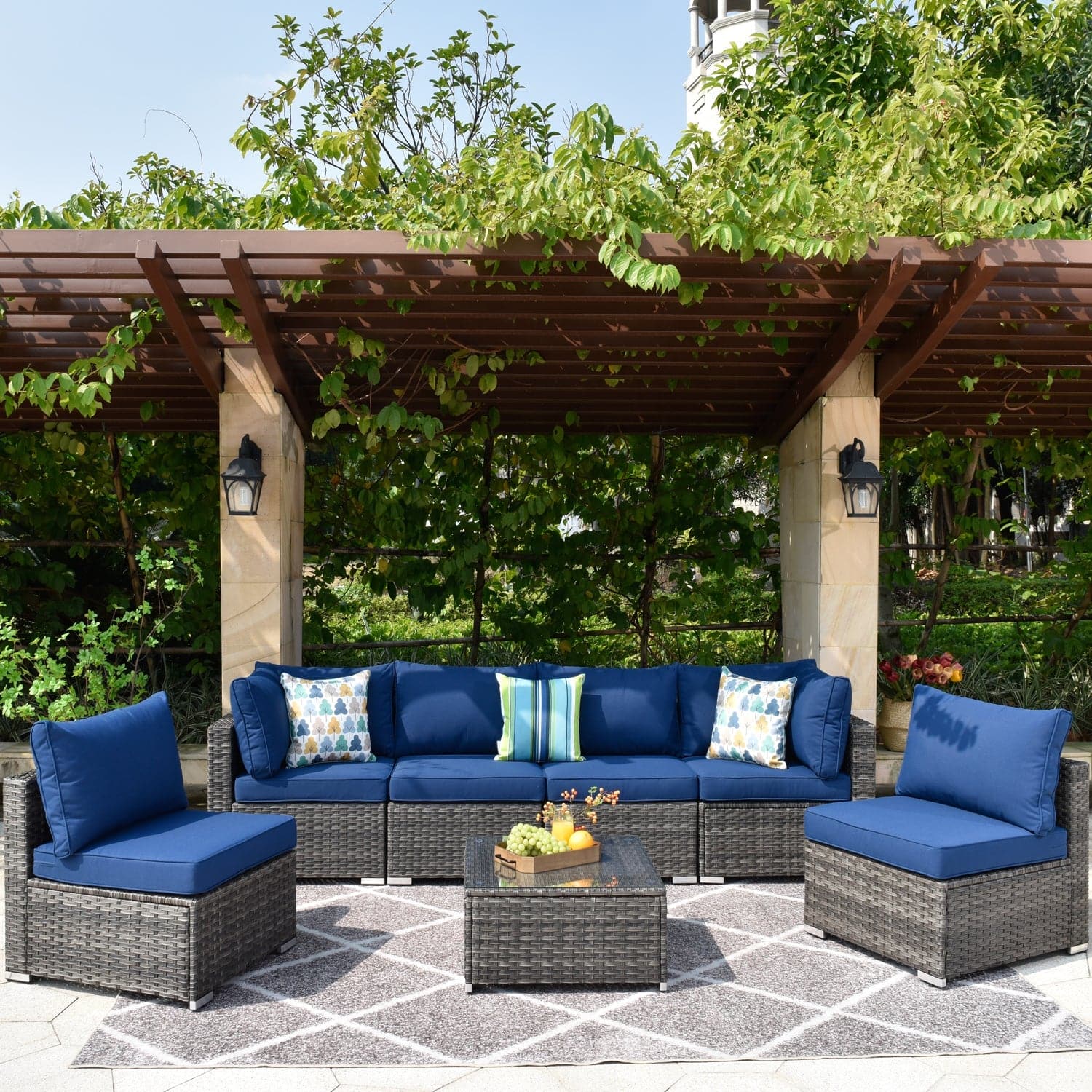 Ovios Outdoor Sectional Furniture 7-Piece with Cushions and Table