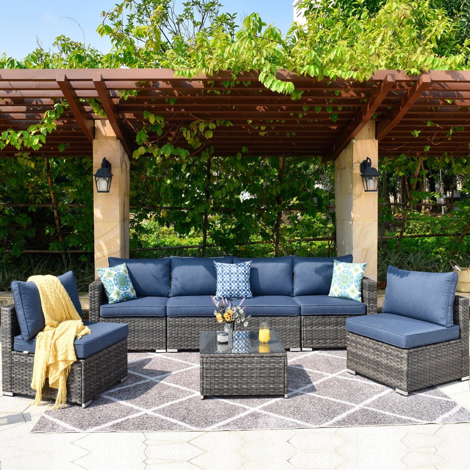 Ovios Outdoor Sectional Furniture 7-Piece with Cushions and Table