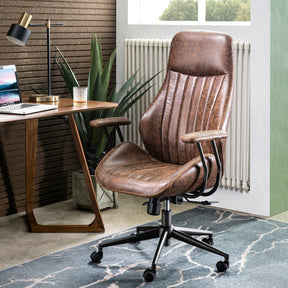Ovios Office Chair Ergonomic High Back Suede Fabric for Executive or Home Office-Dark Brown