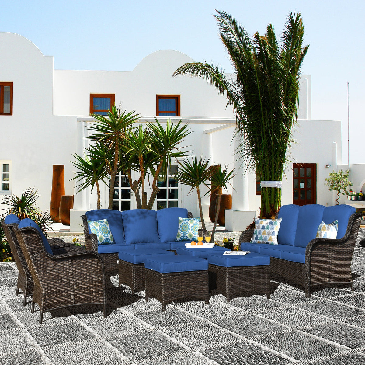 #color_Brown Wicker Navy Blue Cushion