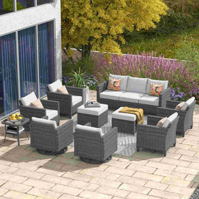 Ovios Patio Conversation Set 10-Piece with Swivel Rocking Chairs and Table