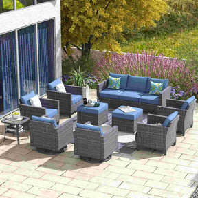 Ovios Patio Conversation Set 10-Piece with Swivel Rocking Chairs and Table