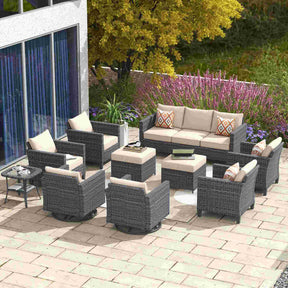 Ovios Patio Conversation Set 10-Piece with Swivel Rocking Chairs and Table