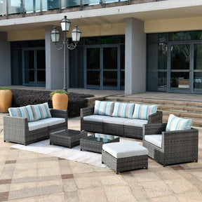 Ovios Patio Conversation 9-Piece Bigger Size Set with Grey Sunbrella, King Series, No Assembly Required