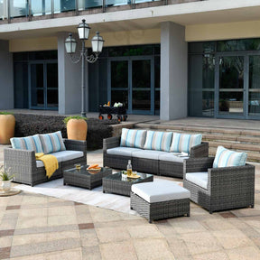 Ovios Patio Conversation 9-Piece Bigger Size Set with Grey Sunbrella, King Series, No Assembly Required