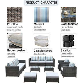 Ovios Patio Furniture Set Bigger Size 12-Piece with Grey Sunbrella, King Series, No Assembly Required