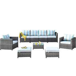 Ovios Outdoor Furniture Bigger Size 9-Piece with Grey Sunbrella, No Assembly Required, King Series, with 2 Chairs