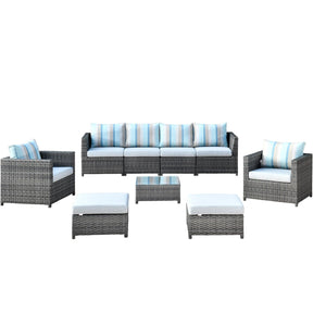 Ovios Outdoor Furniture Bigger Size 9-Piece with Grey Sunbrella, No Assembly Required, King Series, with 2 Chairs