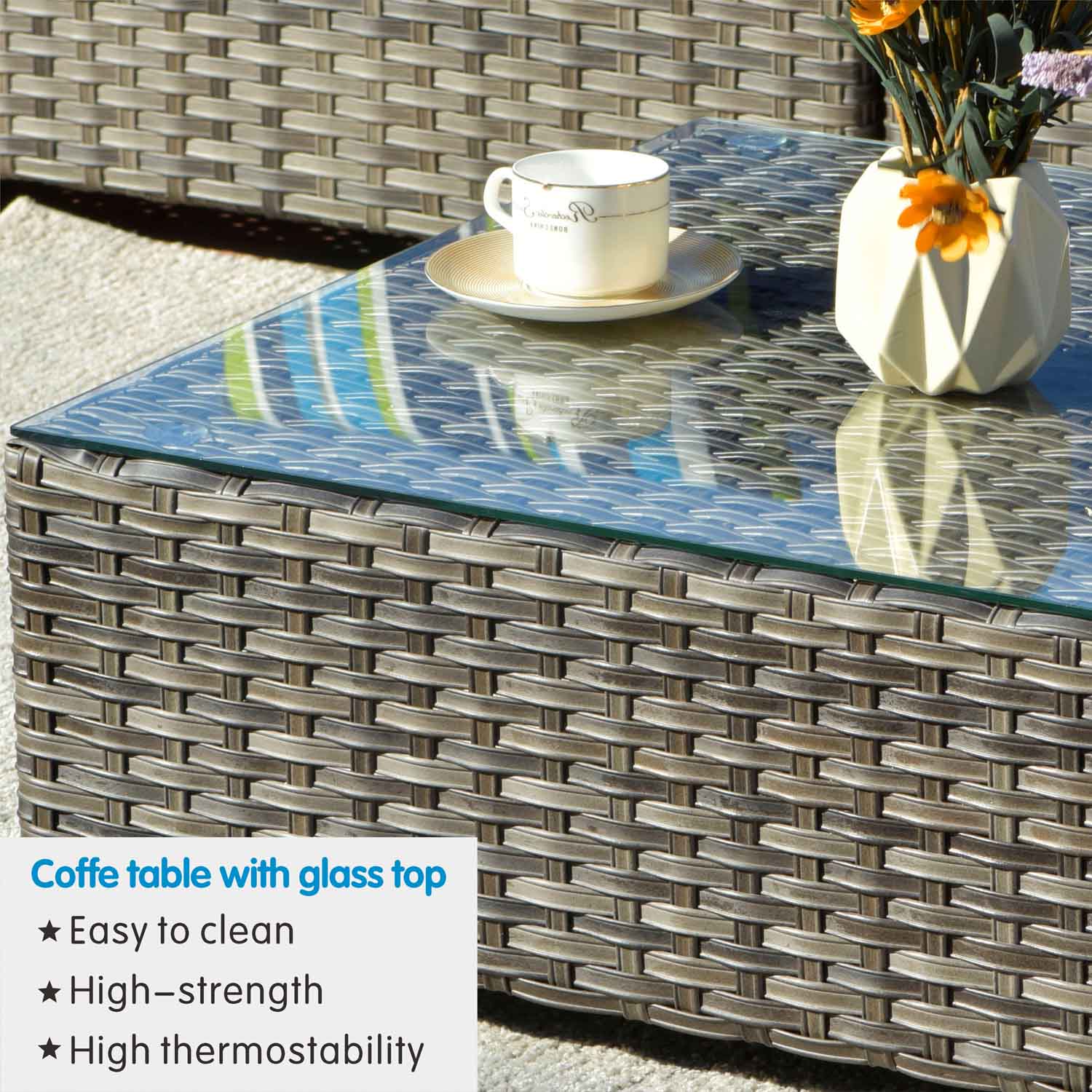 Ovios Patio Conversation 9-Piece Bigger Size Set with Grey Sunbrella, King Series, No Assembly Required