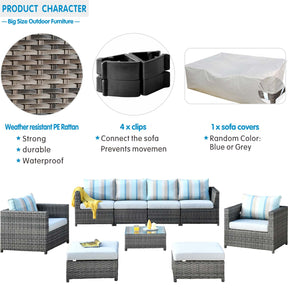Ovios Outdoor Furniture Bigger Size 9-Piece with Grey Sunbrella, No Assembly Required, King Series, with 2 Chairs