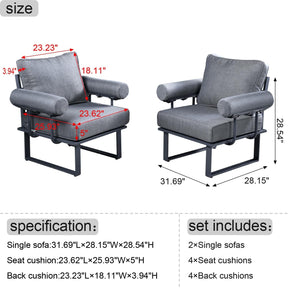Ovios Patio Bistro Set 2 Piece Outdoor Chairs, Aluminum Frame, 5'' Cushion