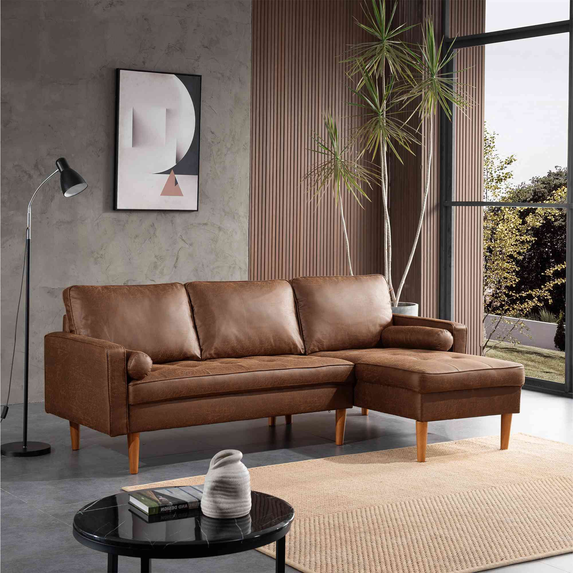 Ovios 83.07'' Mid Century Sectional Chaise Sofa, L-Shaped Couch