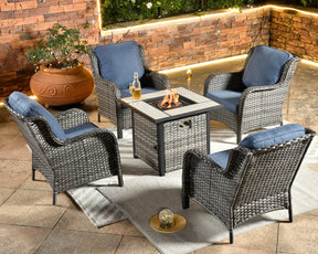 Ovios Outdoor Furniture 5-Piece with 30'' Fire Pit Table and Kenard Chairs