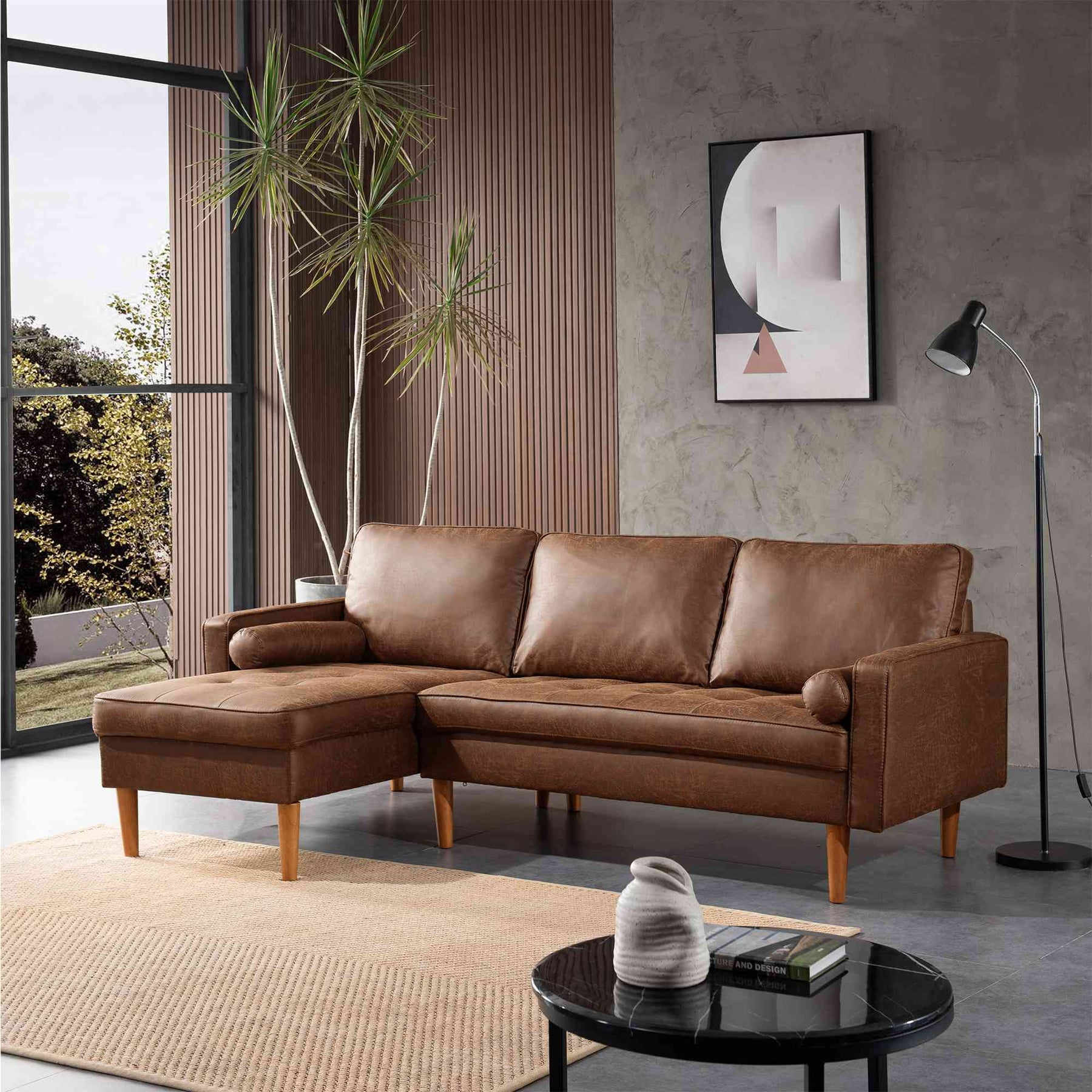 Ovios 83.07'' Mid Century Sectional Chaise Sofa, L-Shaped Couch