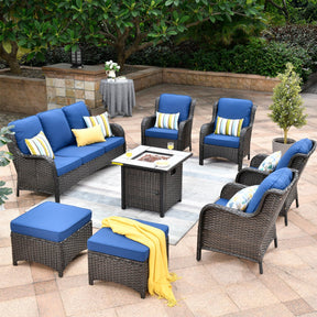 Ovios Patio 8-Piece Conversation Set with 30'' Propane Fire Pit Table Kenard