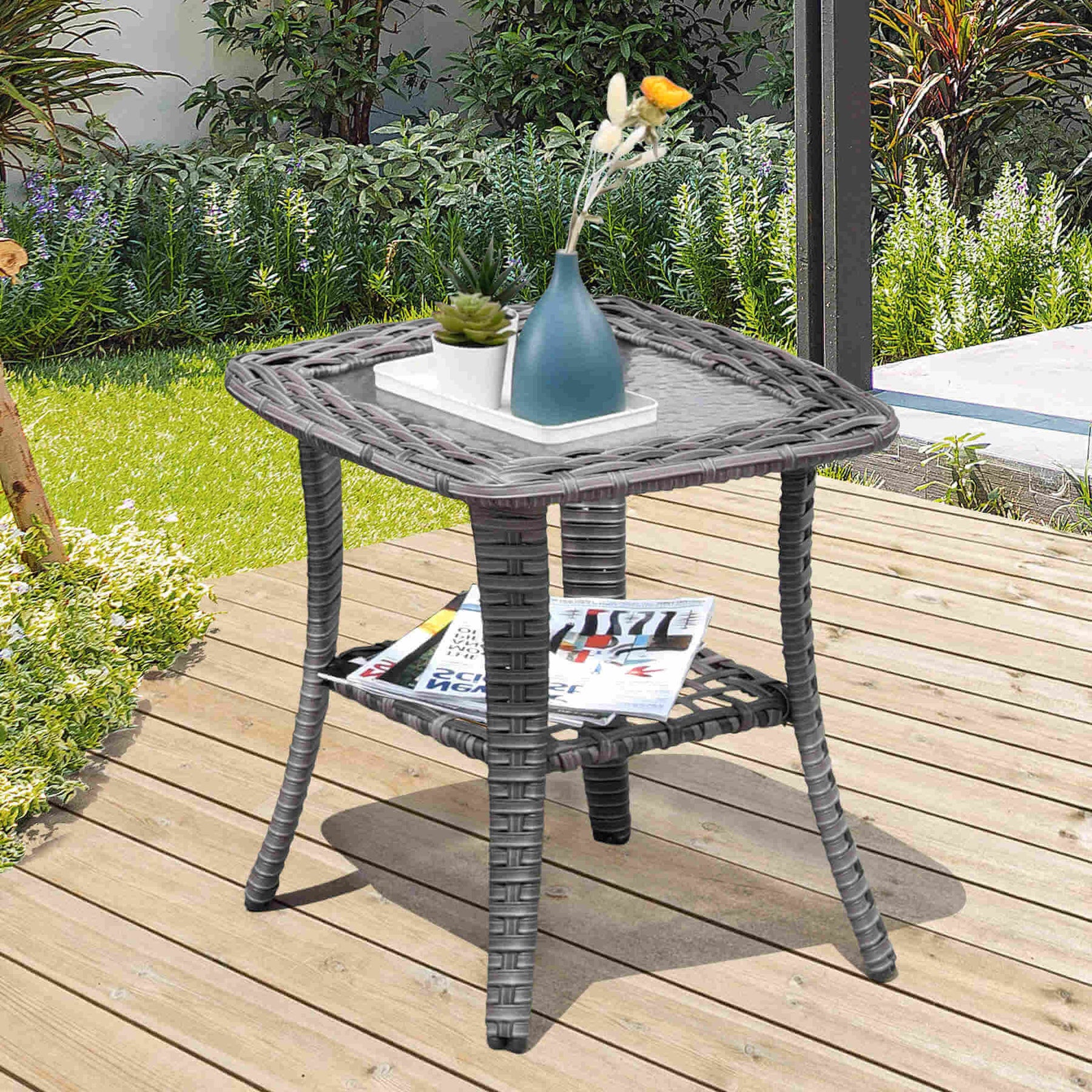 Ovios Balcony Side Table with Tempered Glass Top for New Vultros and Kenard Series