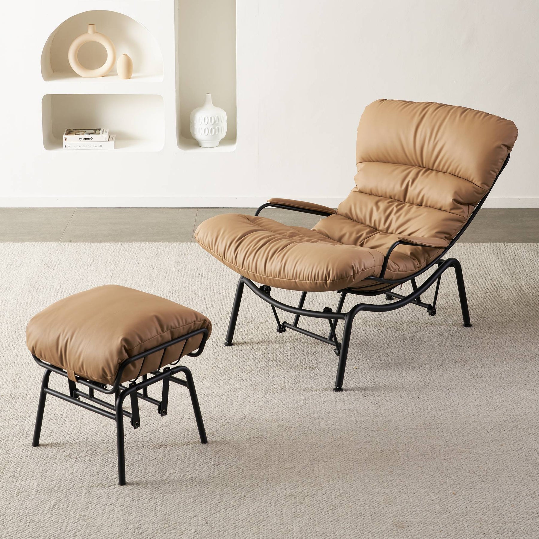 Ovios Rocking Chair PU with Ottoman, Metal Frame filled with Latex and Cotton