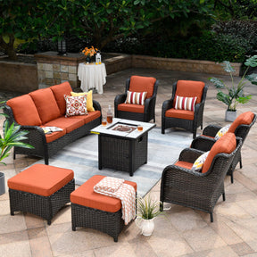 Ovios Patio 8-Piece Conversation Set with 30'' Propane Fire Pit Table Kenard