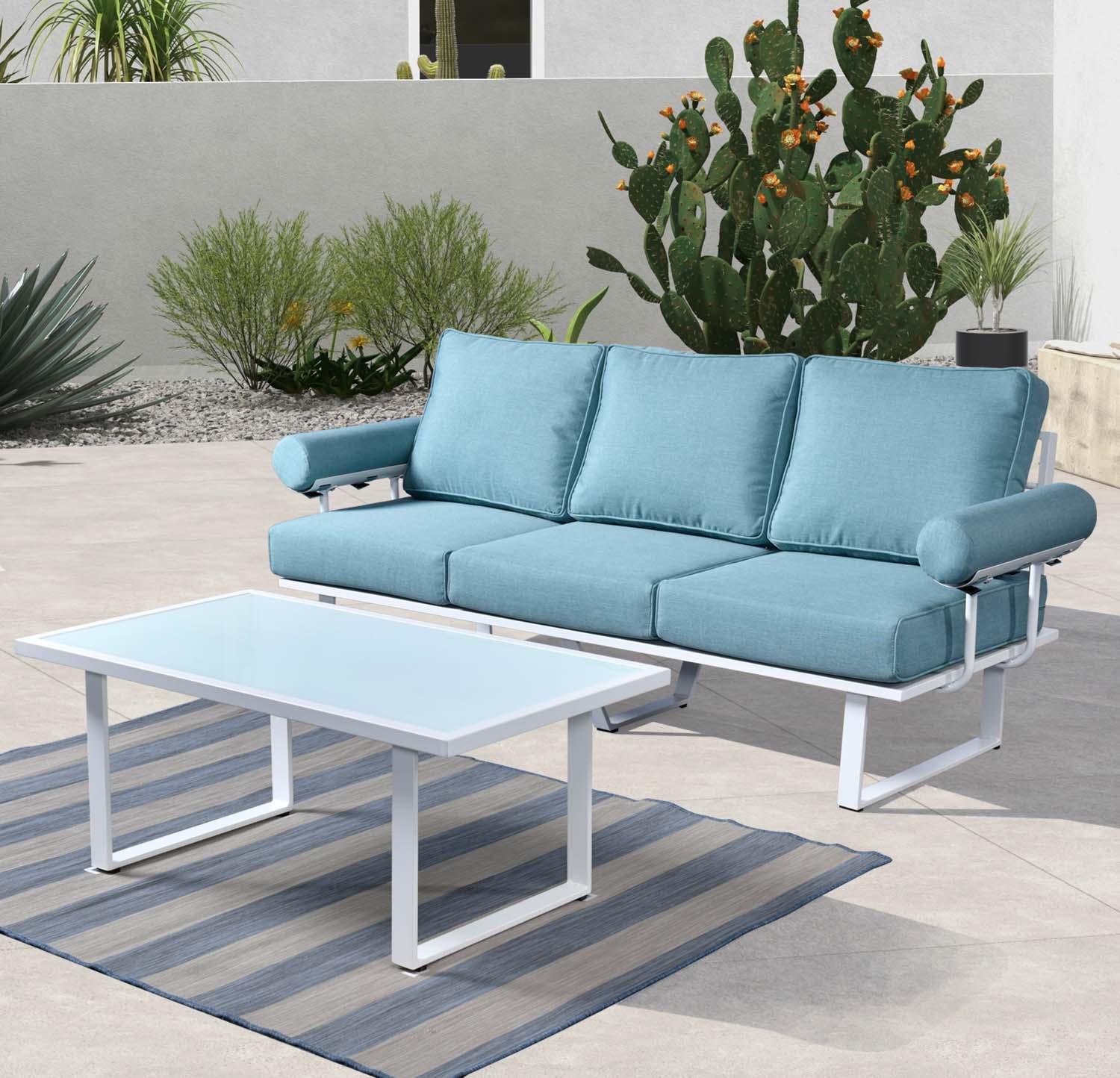 Ovios Patio Bistro Set Couch with Table, Aluminum Frame, 5'' Cushion