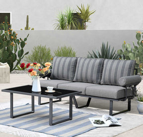 Ovios Patio Bistro Set Couch with Table, Aluminum Frame, 5'' Cushion