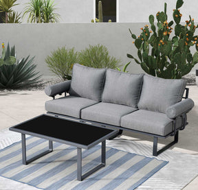 Ovios Patio Bistro Set Couch with Table, Aluminum Frame, 5'' Cushion