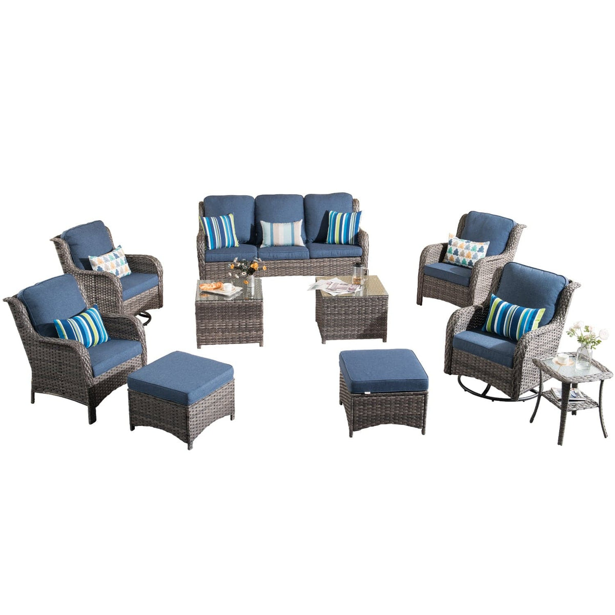 #Color_Grey Wicker Denim Blue Cushion
