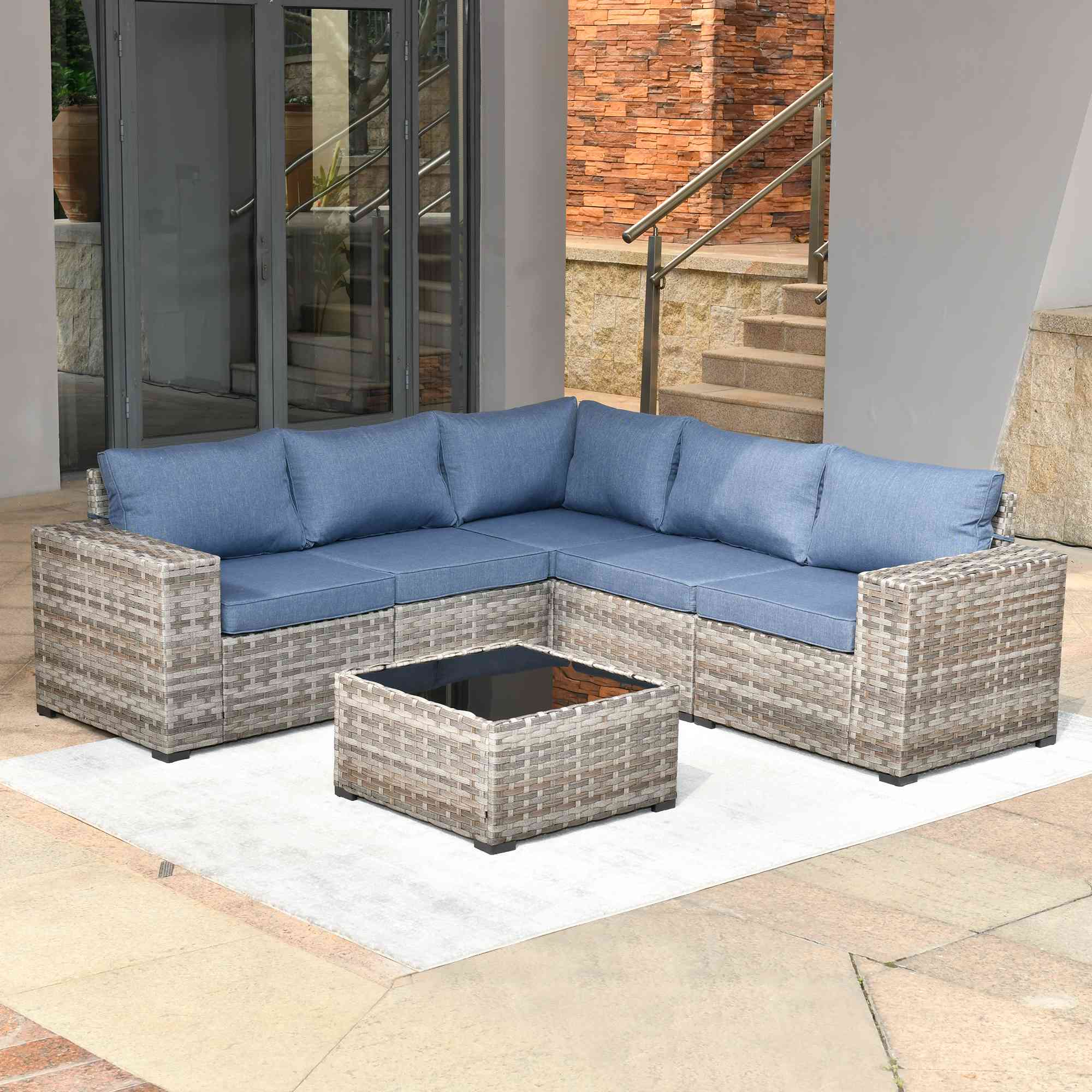 Ovios 6 Pieces Outdoor Sectional Sofa with 7.68'' Broad Handrails