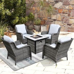 Ovios Outdoor Furniture 5-Piece with 30'' Fire Pit Table and Kenard Chairs