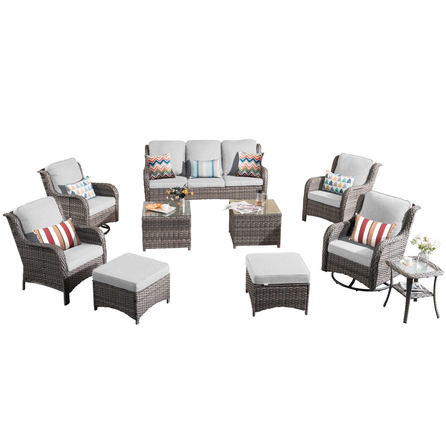 Ovios Patio Conversation Set 10-Piece with Rocking Chairs and Table Kenard