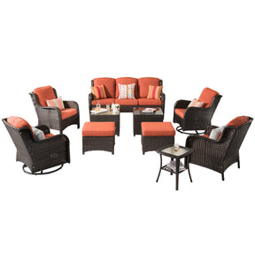 Ovios Patio Conversation Set 10-Piece with Rocking Chairs and Table Kenard