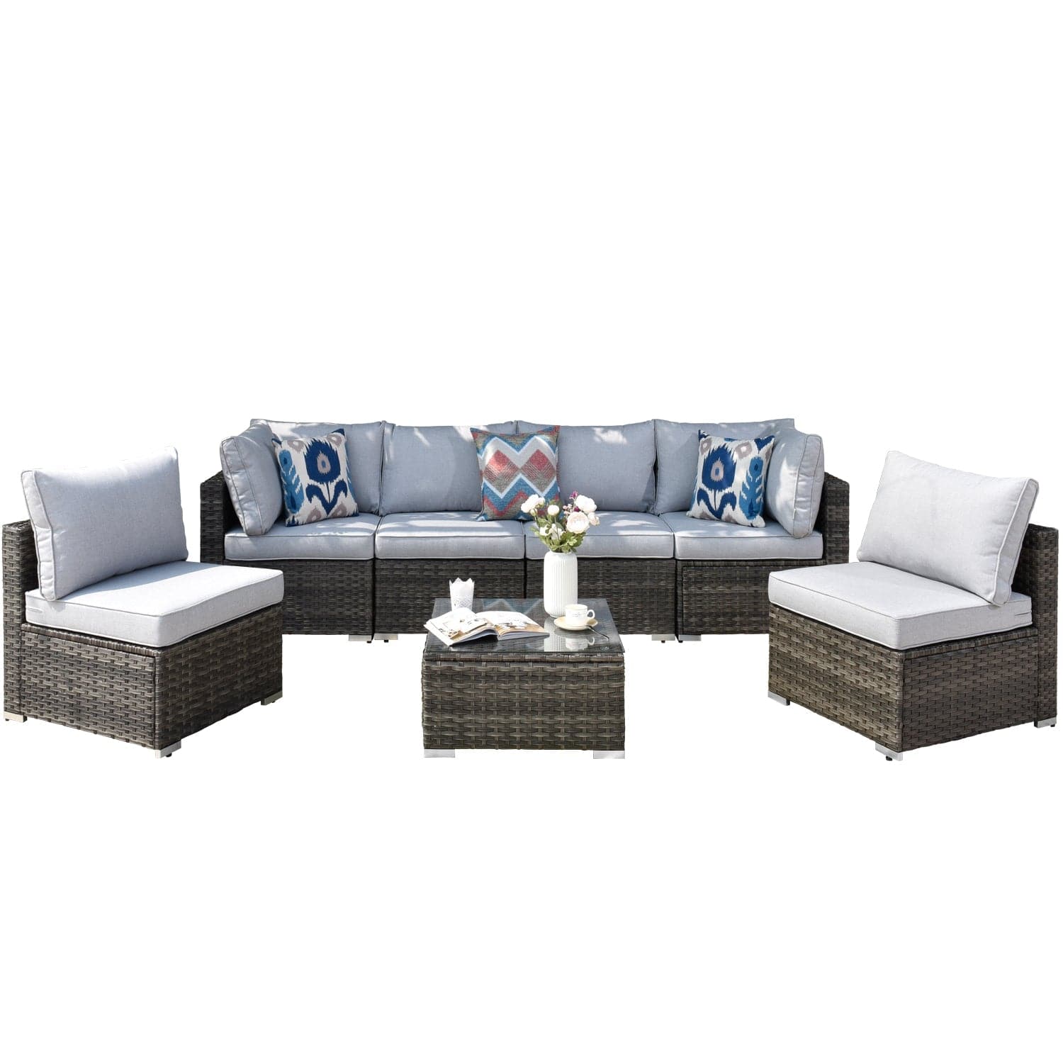 Ovios Outdoor Sectional Furniture 7-Piece with Cushions and Table