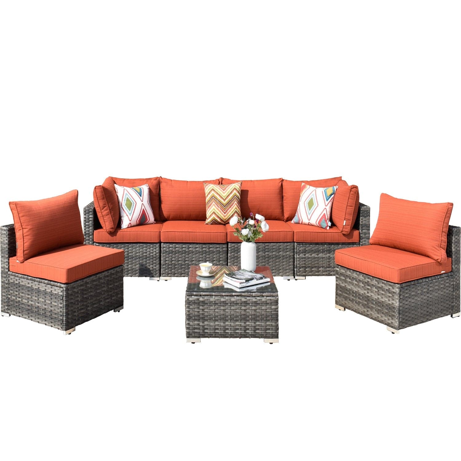 Ovios Outdoor Sectional Furniture 7-Piece with Cushions and Table