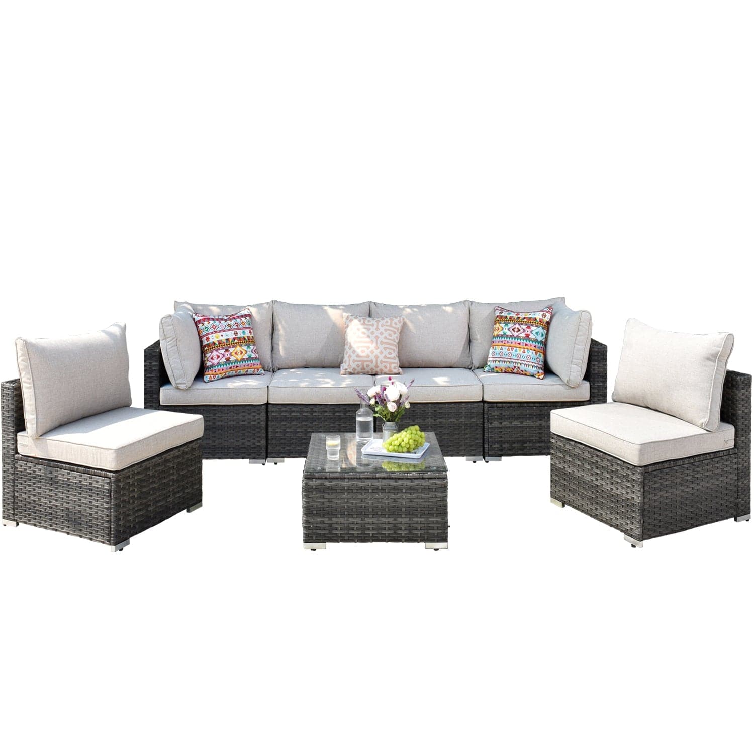 Ovios Outdoor Sectional Furniture 7-Piece with Cushions and Table