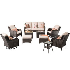 Ovios Patio Conversation Set 10-Piece with Rocking Chairs and Table Kenard