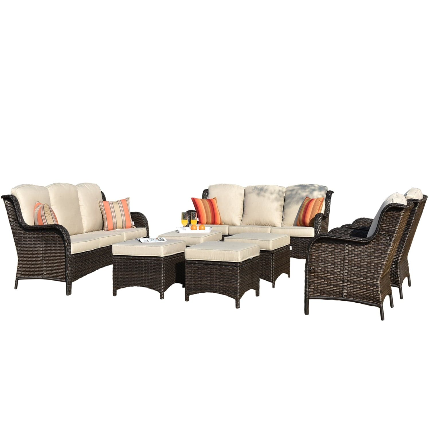 Ovios Outdoor Furniture 8-Piece with Cushions Kenard Curved Handrest