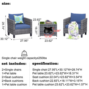 Ovios Patio Chairs New Vultros 3-Piece with Pet Table High Back Square Shape Armrest
