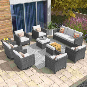 Ovios Patio Conversation Set 10-Piece with Swivel Rocking Chairs and Table