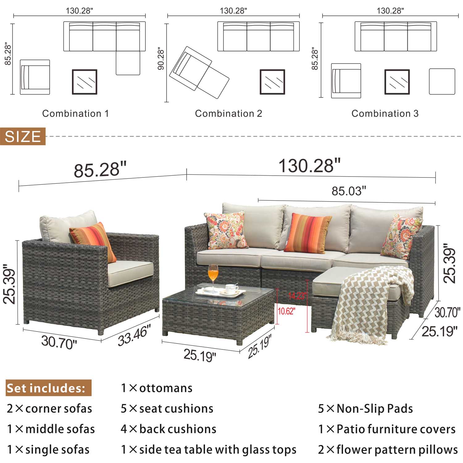 Ovios Patio Furniture Set Bigger Size 6-Piece, King Series, Fully Assembled