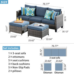 Ovios Outdoor Couch New Vultros 3-Piece High Back with Ottoman