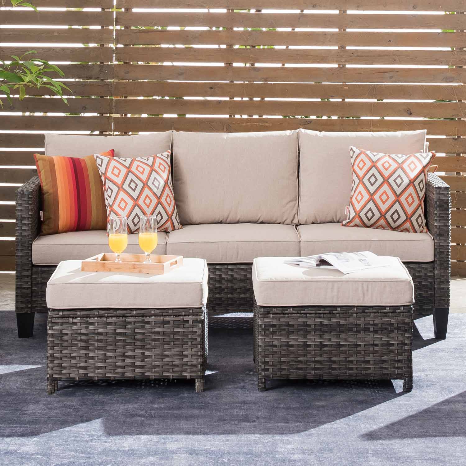 Ovios Outdoor Couch New Vultros 3-Piece High Back with Ottoman