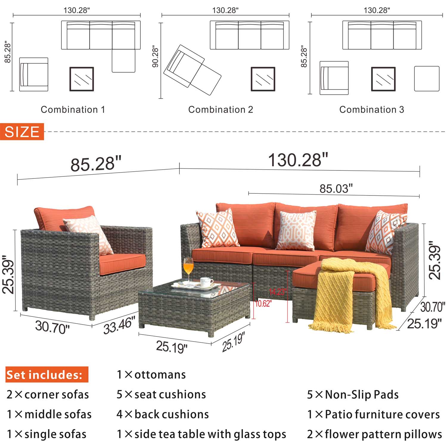 Ovios Patio Furniture Set Bigger Size 6-Piece, King Series, Fully Assembled