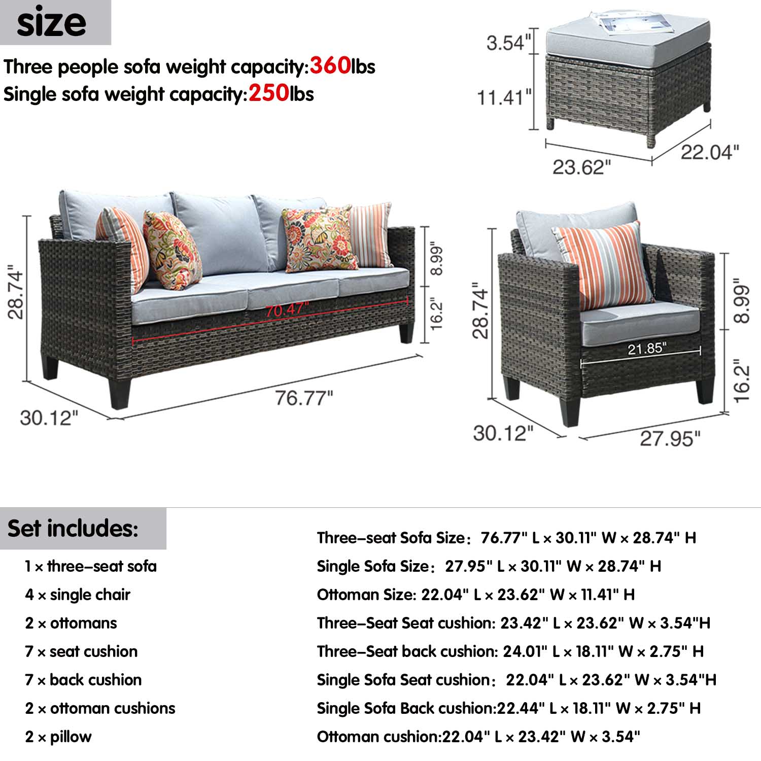 Ovios Patio Furniture Set New Vultros 7-Piece High Back with Cushions