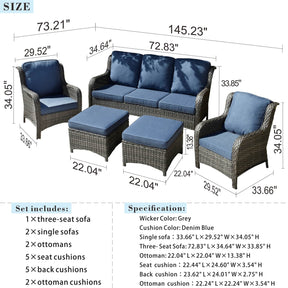 Ovios Patio Conversation Set 5-Piece with Cushions Kenard Curved Handrest