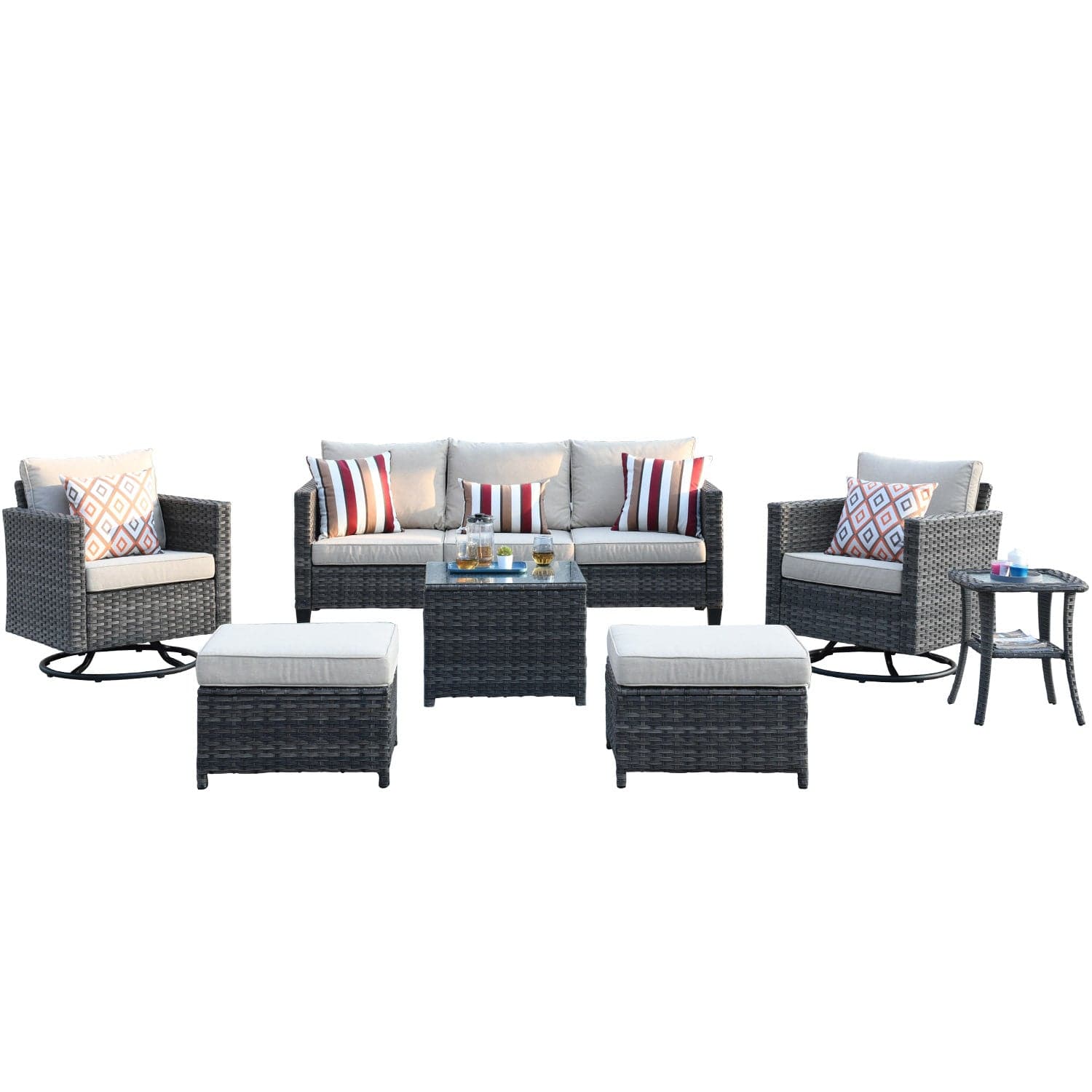 Ovios Patio Conversation Set 7-Piece with Swivel Rocking Chairs and Table