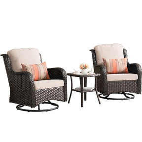 Ovios Patio Furniture Set 3-Piece with Swivel Chairs and Side Table Kenard