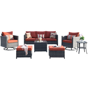 Ovios Patio Conversation Set 7-Piece with Swivel Rocking Chairs and Table