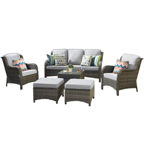 Ovios Patio Furniture Set 6-Piece with Table Kenard Curved Handrest