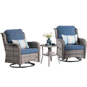 Ovios Patio Furniture Set 3-Piece with Swivel Chairs and Side Table Kenard