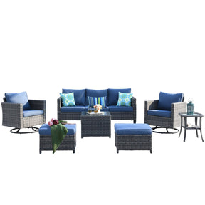 Ovios Patio Conversation Set 7-Piece with Swivel Rocking Chairs and Table
